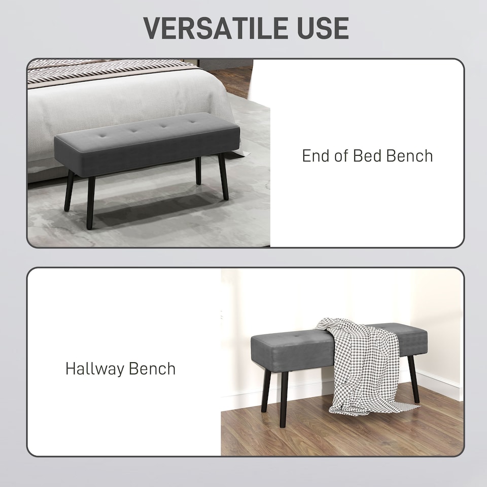 image 1 of HOMCOM End of Bed Bench with Thick Padding and Steel Legs for Entryway, Grey