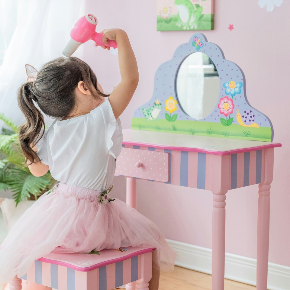 image 1 of Teamson Kids Magic Garden Play Vanity Table and Stool Set