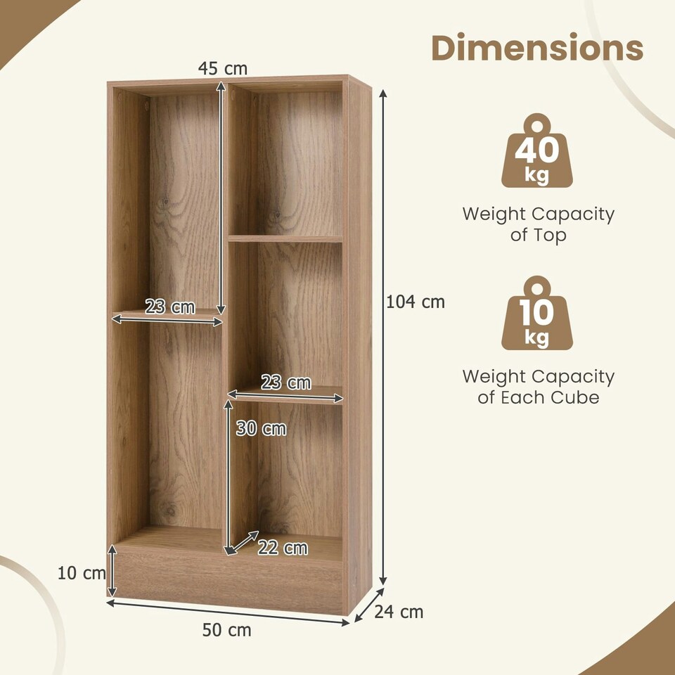 image 1 of COSTWAY 5-Cube Bookcase Wooden Storage Organizer White Yellow