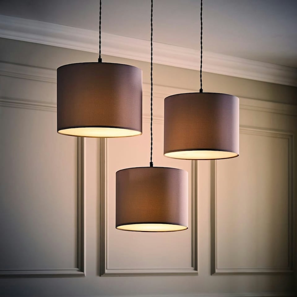 image 1 of ValueLights 3 Pack Modern Grey Drum Pendant Ceiling Light Shades With Diffusers
