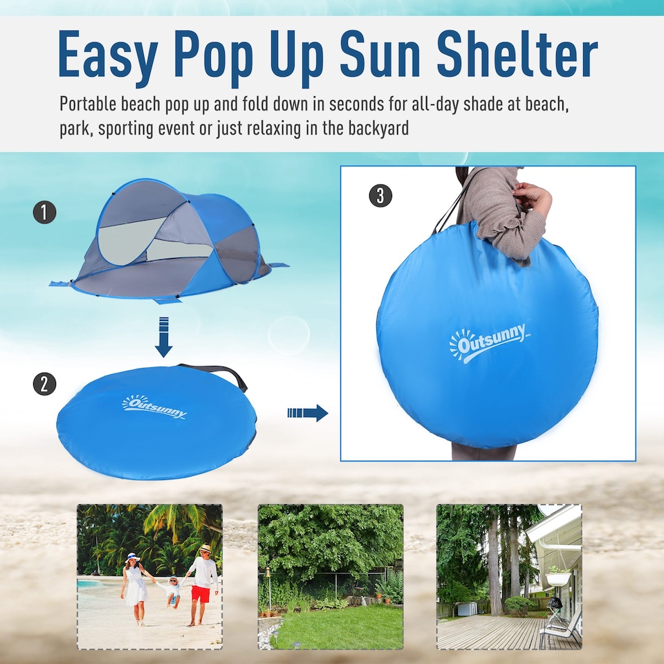 image 1 of Outsunny Portable Automatic Pop Up Beach Tent Outdoor Camp Shelter Blue