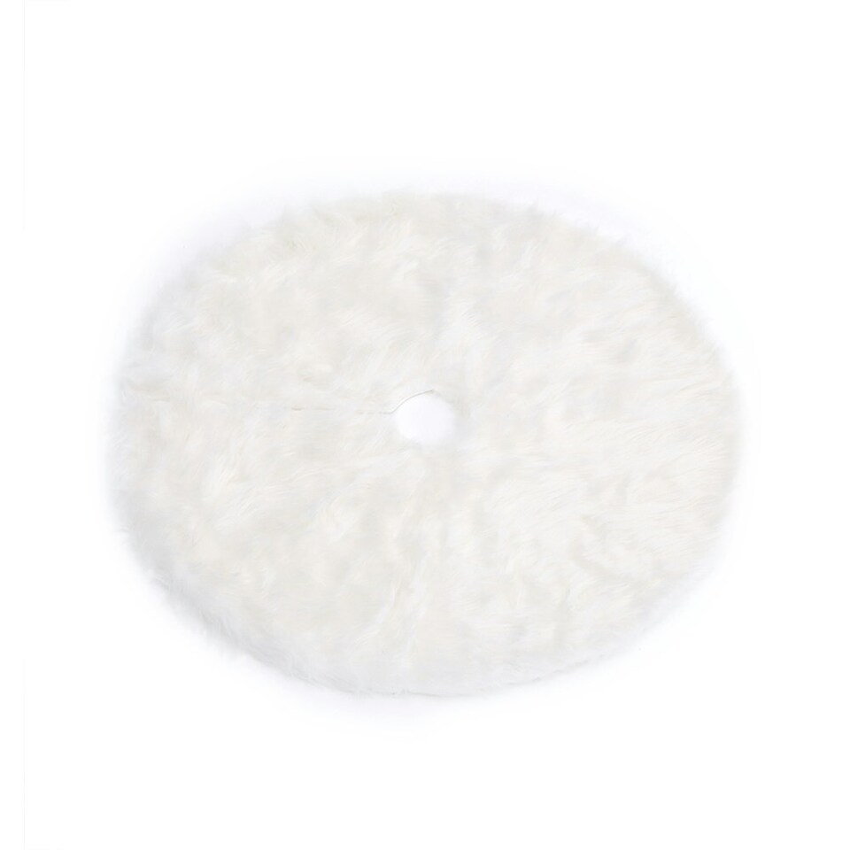 image 1 of Living and Home Snow White Plush Christmas Tree Skirt for Holiday Decoration-122 cm