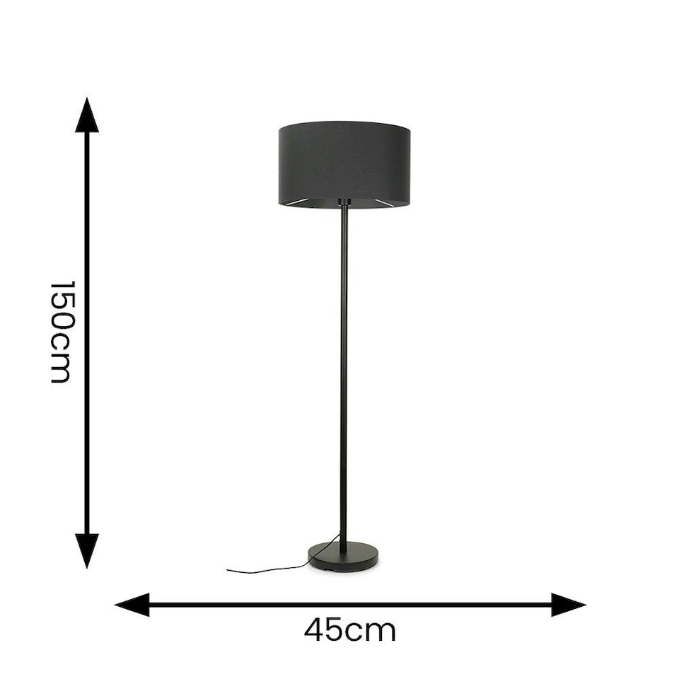 image 1 of ValueLights Charlie Black Floor Lamp Charcoal Shade Grey