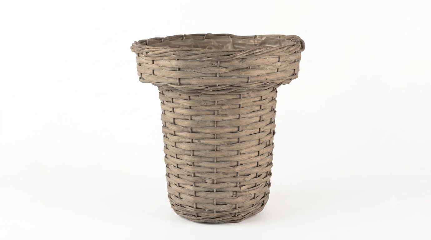 LBS Horticulture Willow Round Planters Set Natural Plant Pots with Liner Indoor Outdoor