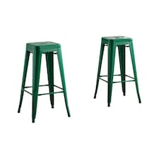 Furniturebox 2x Colton 'Tolix' Style Dark Green Metal Bar Stools