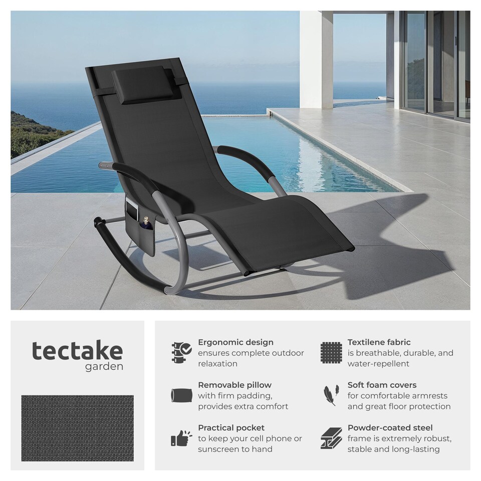 image 1 of Sun Lounger Taya with a Modern Design, Rocking Function and Breathable Surface | Black | black | 1