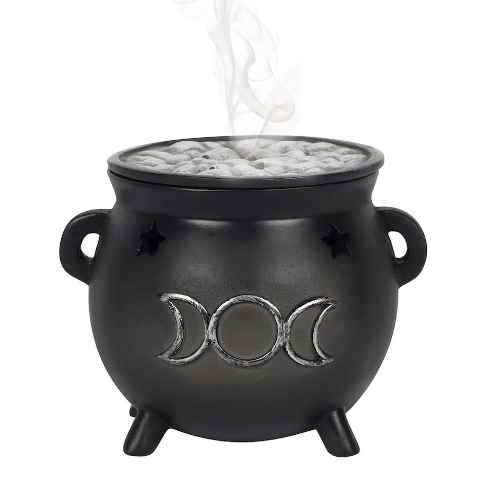 image 1 of Something Different Triple Moon Cauldron Backflow Incense Burner - Black - One Size