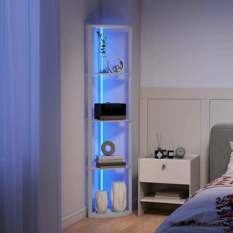 image 1 of HOMCOM RGB LED Floor Lamp with Shelves, 5-Tier Dimmable Standing Lamp with Adjustable Brightness and Remote Control, Modern Corner Display Shelf Unit for Living Room Bedroom Office, Grey | Grey