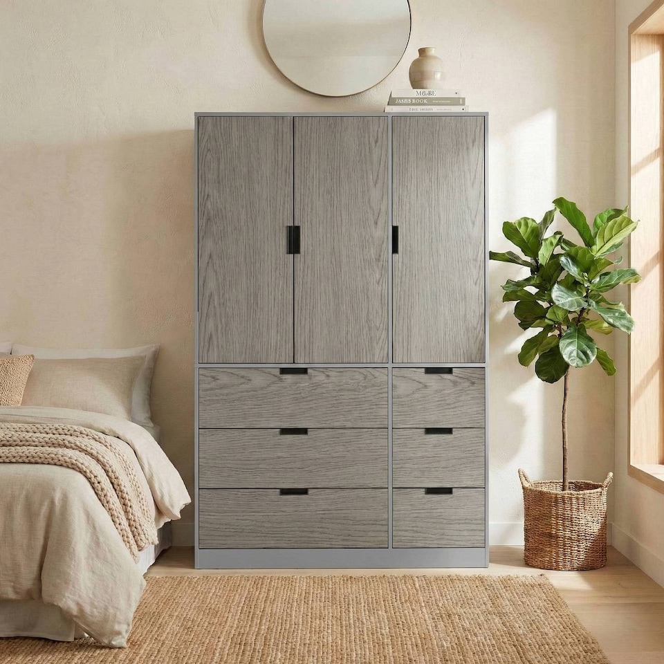 image 1 of RIGA 3 Door 6 Drawer Wardrobe | Grey | Grey & Cedar Grey | 10 x 44.5 x 79 | 1