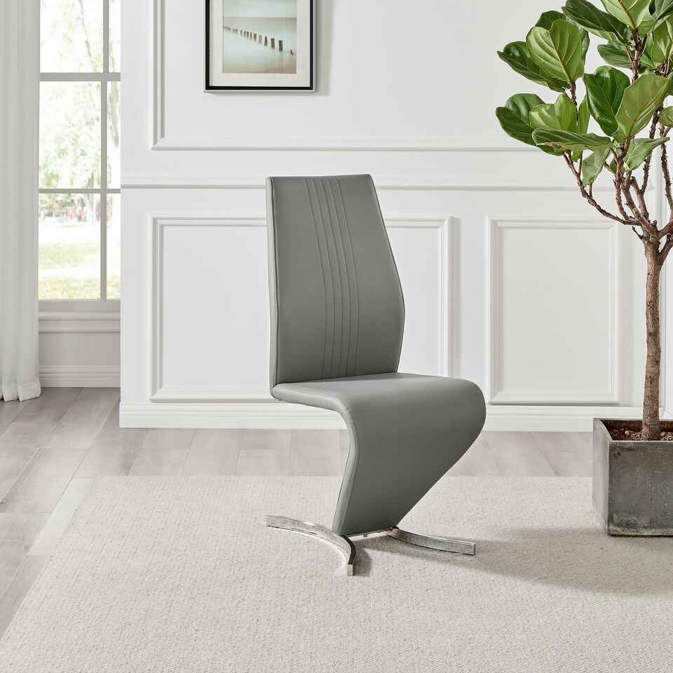 image 1 of Furniturebox 2x Willow Elephant Grey Faux Leather Chrome 'Z' Dining Chairs