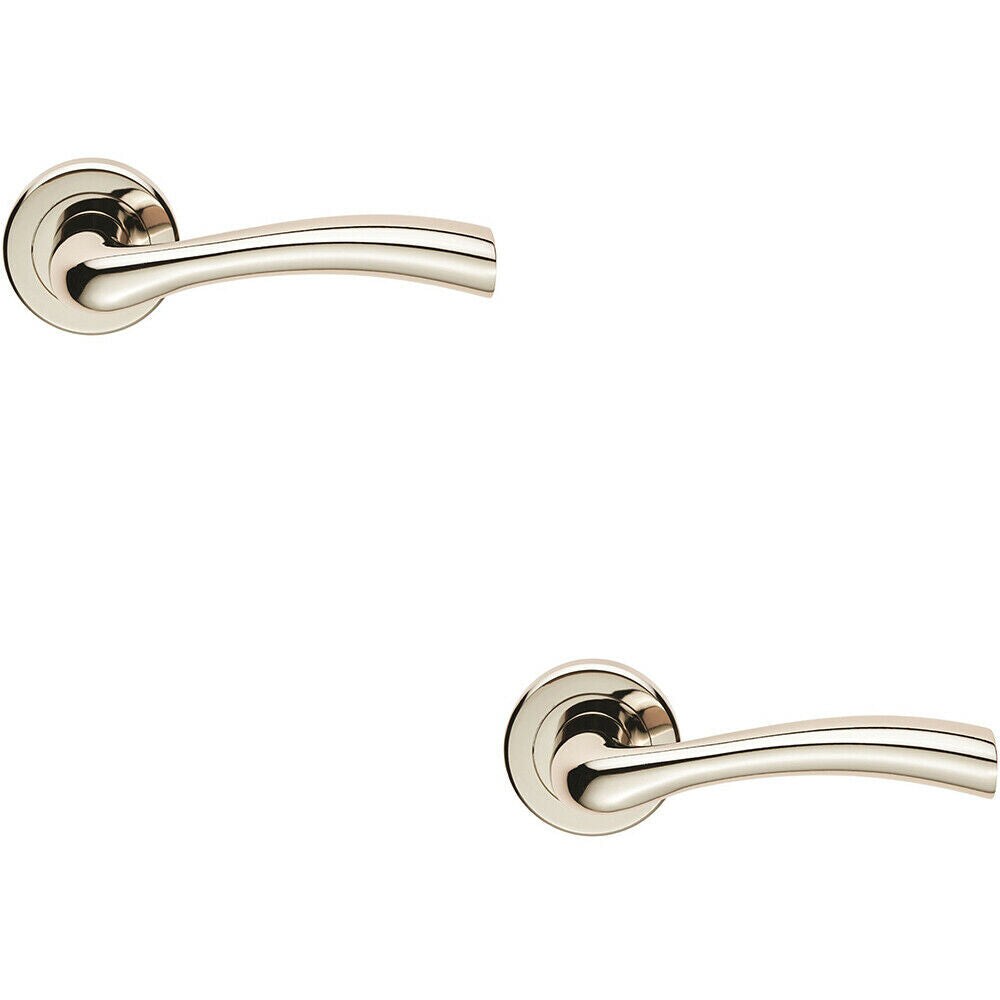 Loops 2x PAIR Curved Flowing Flared Handle Concealed Fix Round Rose Polished Nickel in Metallics