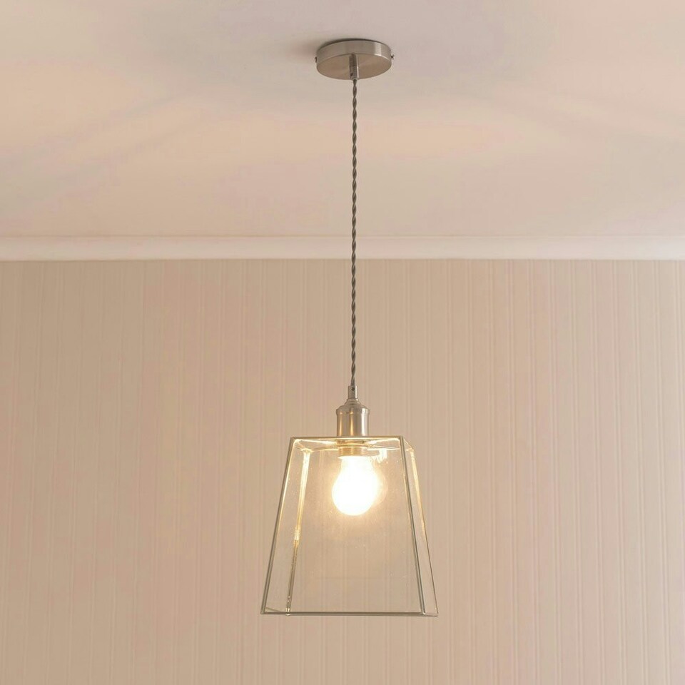image 1 of ValueLights Susie Glass Lantern Brushed Chrome Single Ceiling Pendant Light with LED Bulb Silver