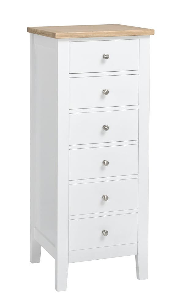 image 1 of Leines 6 Drawer Tall Chest of Drawers in White & Oak