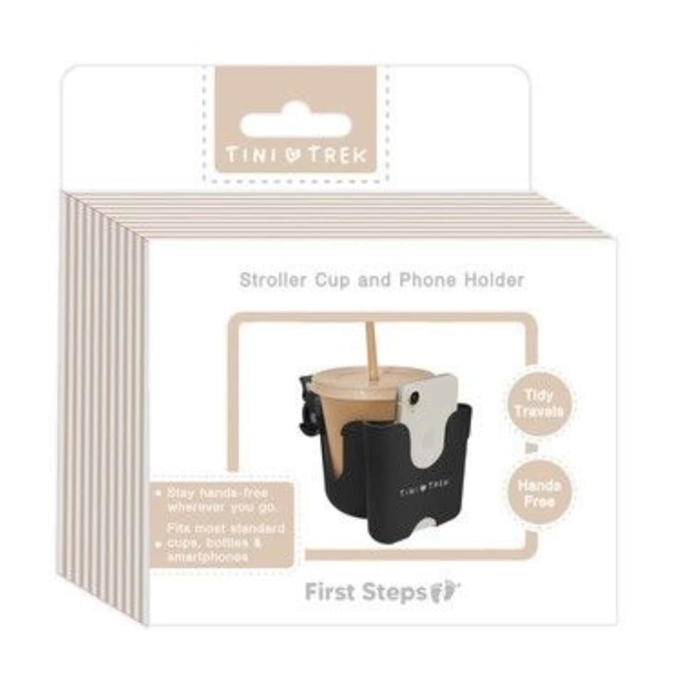 image 1 of Pram Phone & Cup Holder Bottles Hands Free Stroller Accessory Adjustable Clamp