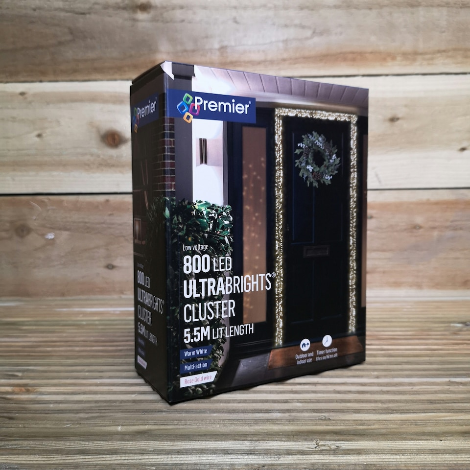 image 1 of 800 LED 5.5m Premier Christmas Indoor Outdoor Multifunction Wire Cluster Lights with Timer in Warm White