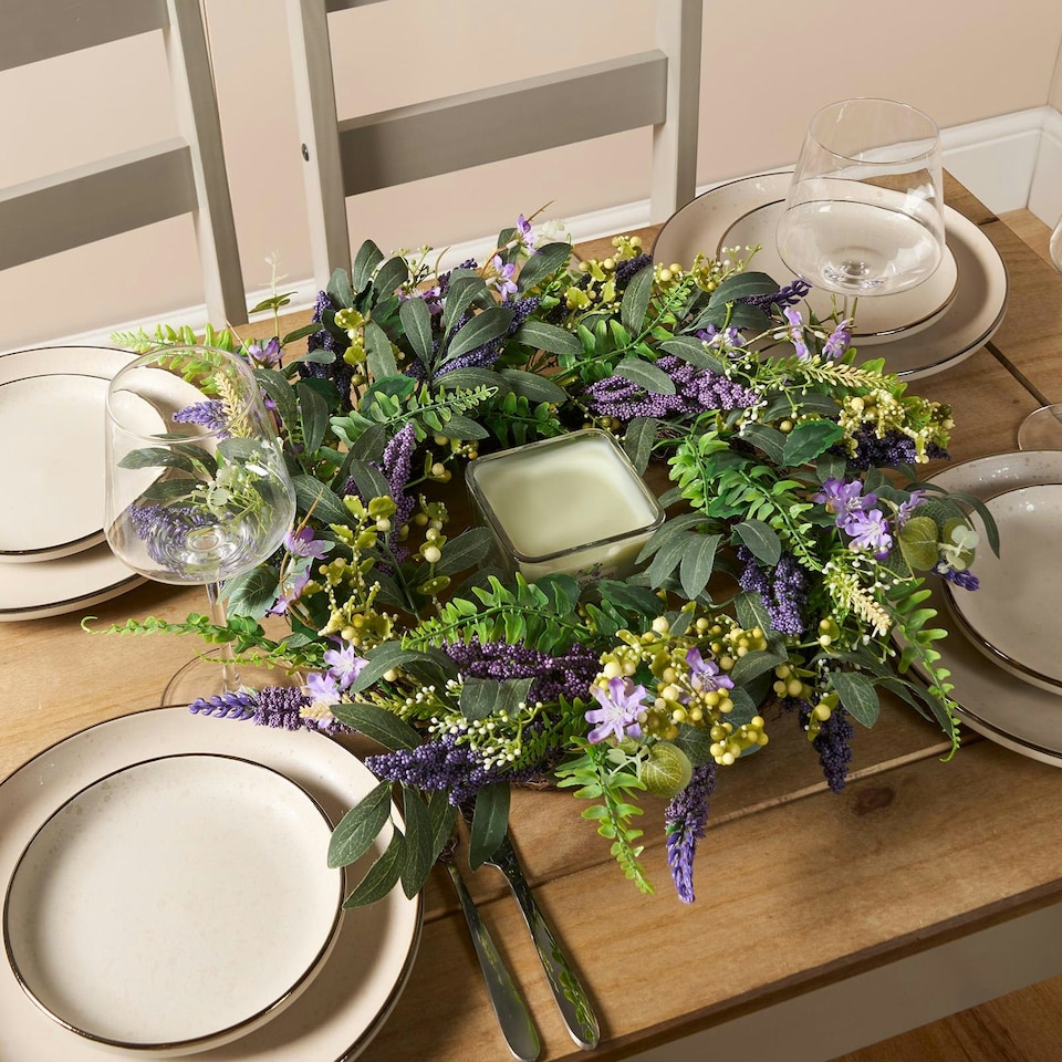 image 1 of OHS Natural Home Wall Table Decor Artificial Lavender Wreath, 50cm - Lavender
