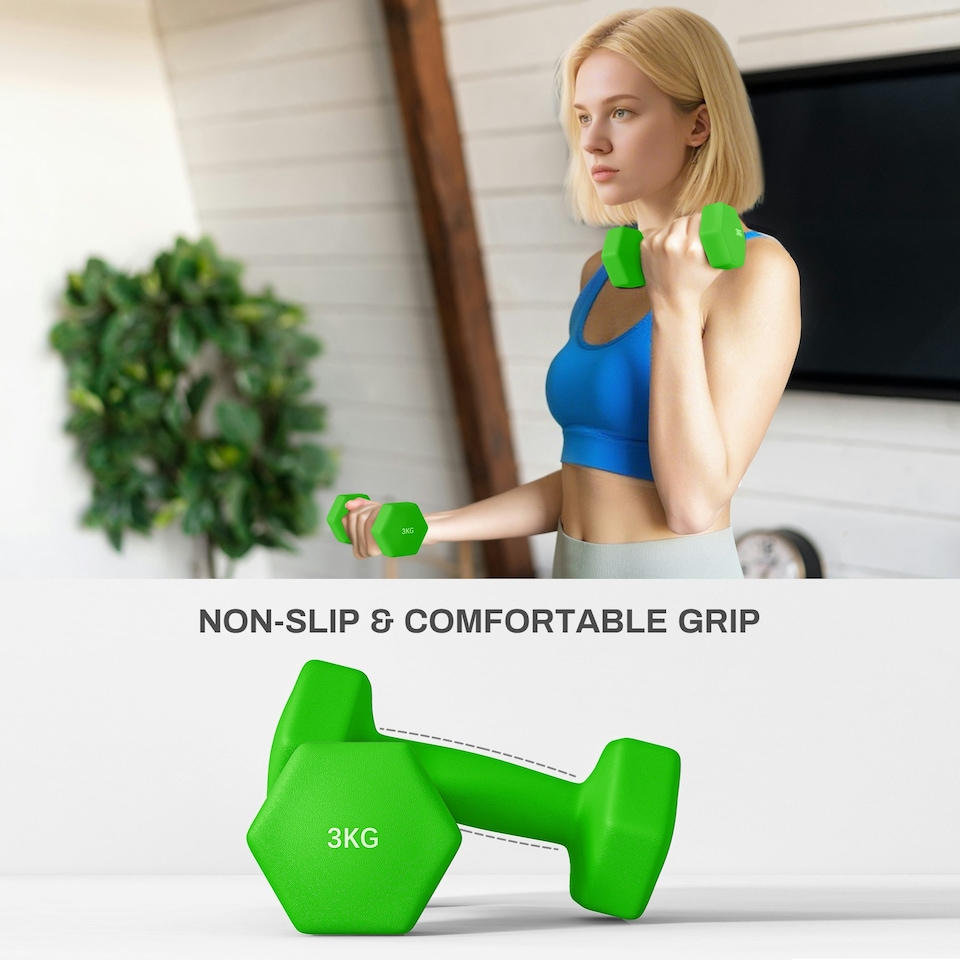 image 1 of SPORTNOW Hex Dumbbells Set with Dumbbells Rack, 2 x 1kg, 2 x 2kg, 2 x 3kg