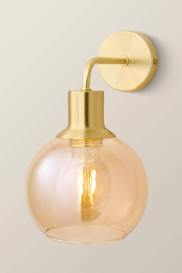 image 1 of ValueLights Bellamy Gold Wired Wall Light Amber Shade | Gold | Amber