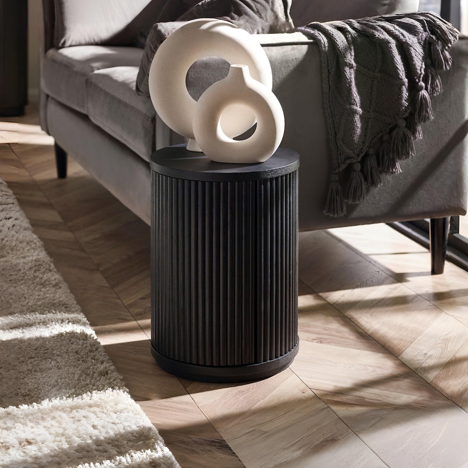 image 1 of Louis Fluted Side Table With Door - Black