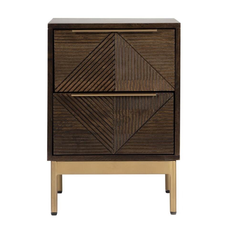 image 1 of Zaine Carving 2 Drawer Bedside Table - Mango Wood - L38 x W38 x H54 cm - Dark Finish