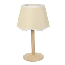 ValueLights Triston Light Wood Table Lamp Scallop White Trim Shade and Bulb