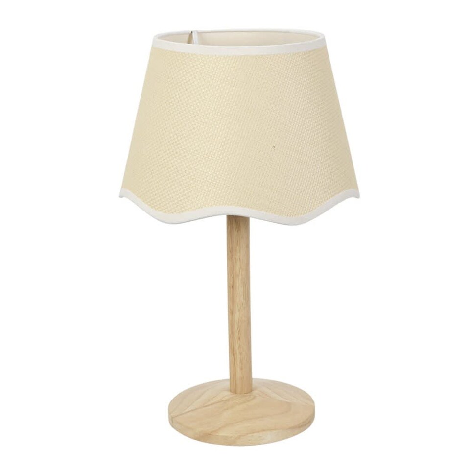 image 1 of ValueLights Triston Light Wood Table Lamp Scallop White Trim Shade and Bulb