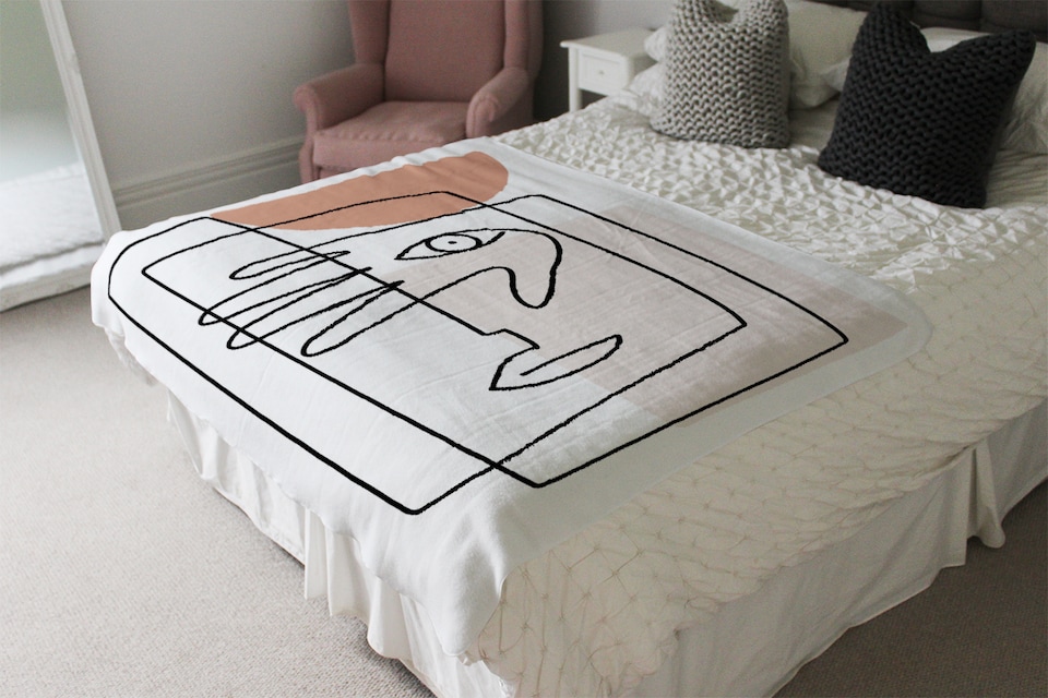 image 1 of line drawing of face and hand Designer Blanket | Multi