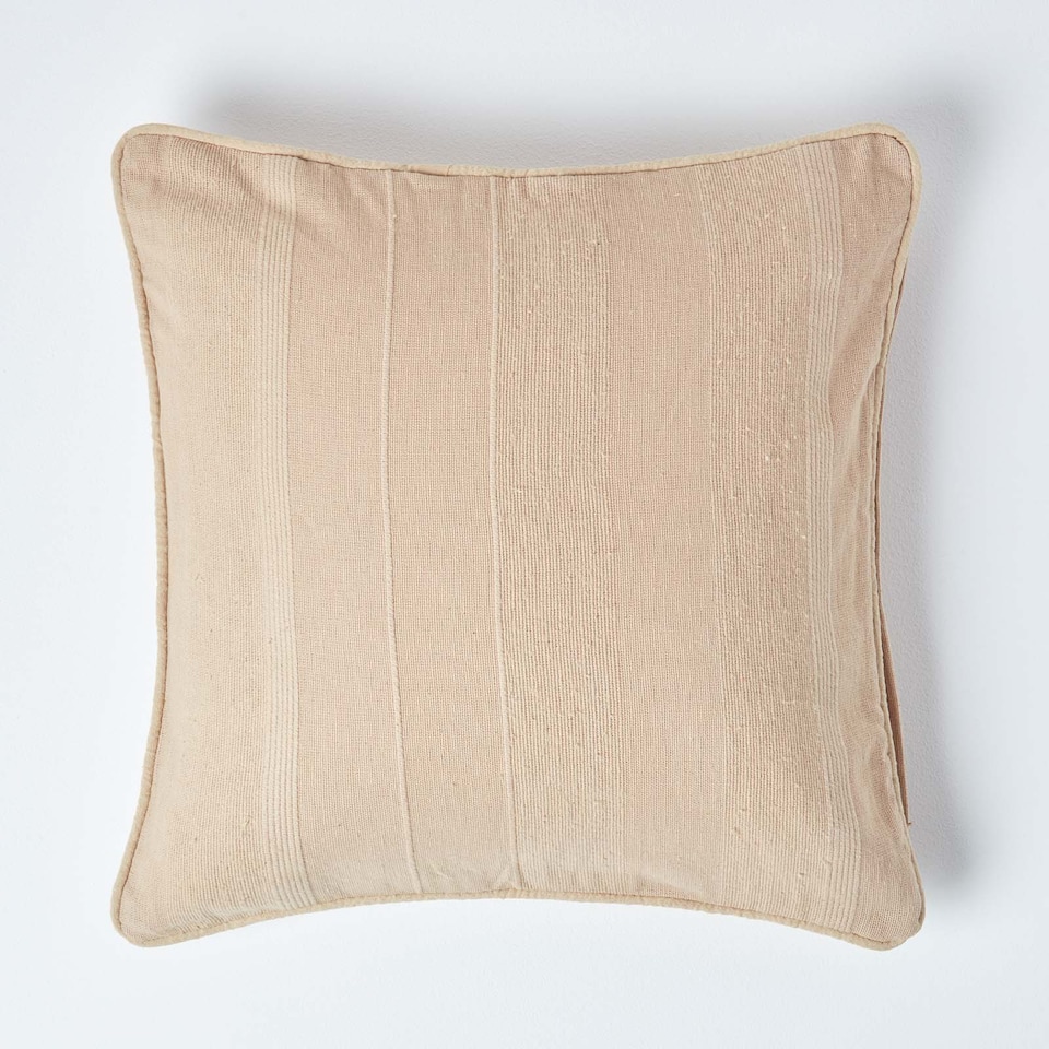 image 1 of Homescapes Cotton Rajput Ribbed Beige Cushion Cover - 45 x 45 cm | Cream | Beige | 45 x 45 cm