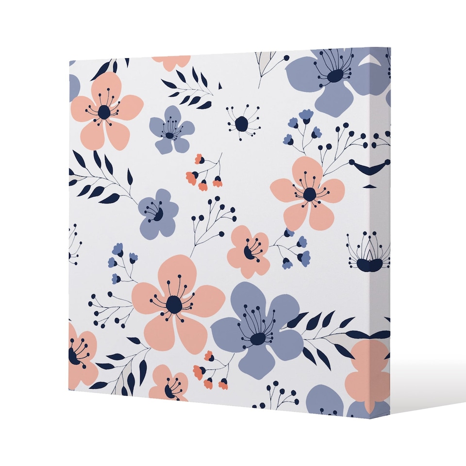 Pink & Blue Flowers (Canvas Print) / 90 x 90 x 4cm | Multi