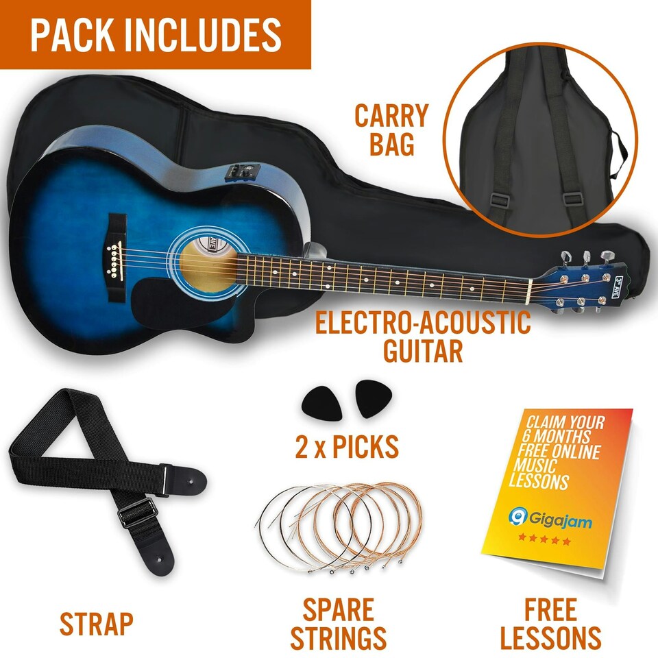 image 1 of 3rd Avenue Full Size Cutaway Electro Acoustic Guitar Pack Blue