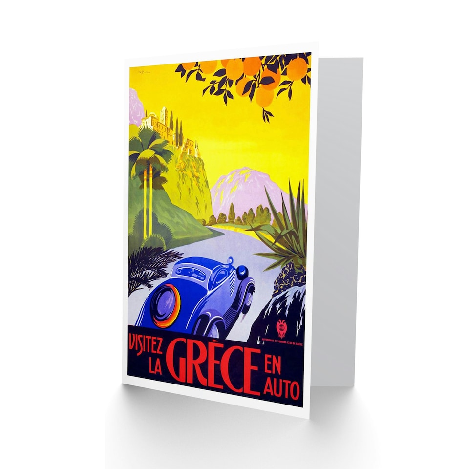 image 1 of Vintage French Travel Advert Visit Greece By Car Art Card