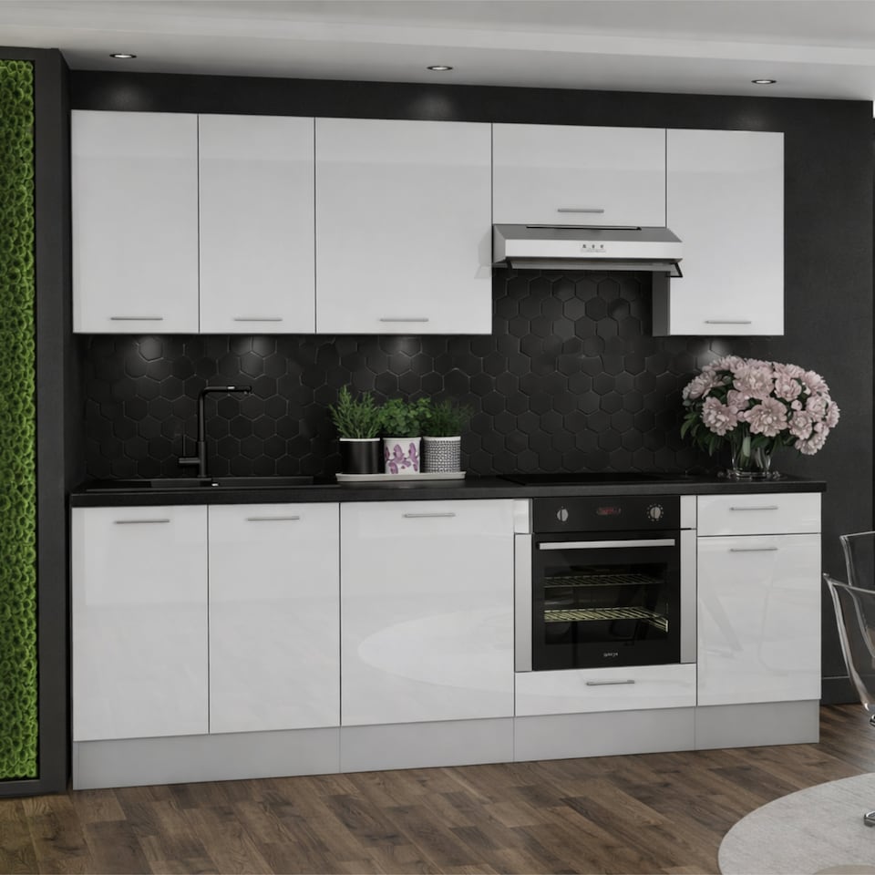 image 1 of Ella Kitchen Cabinets 8 Unit Set Complete Fitted - White Gloss 2400mm