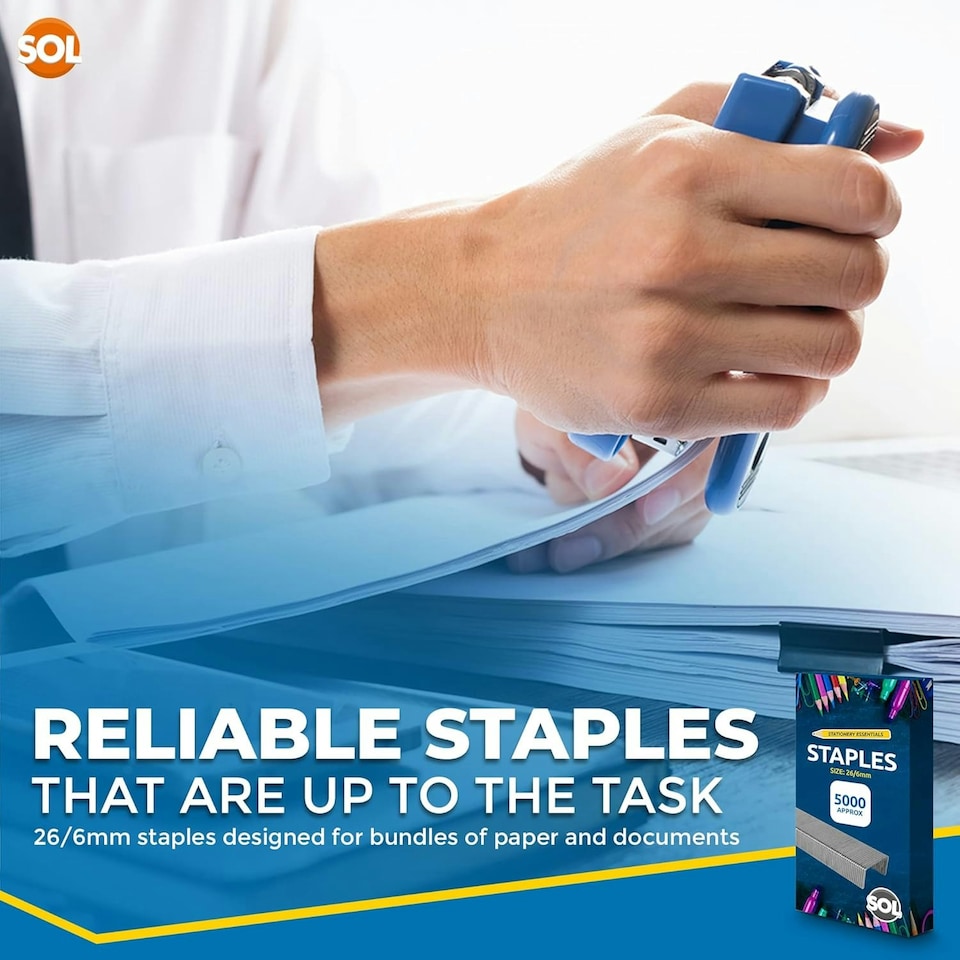 image 1 of SOL 5000pk Staples for Multipurpose Use, Staples 26/6 Standard Size