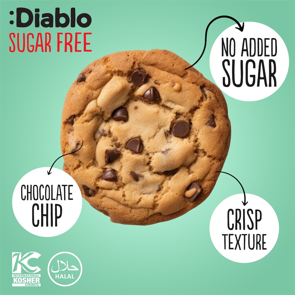 image 1 of Diablo Sugar Free Chocolate Chip Cookies 130g 3 Pack