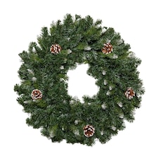60cm Snow King Fir Hanging Christmas Wreath with Pinecones and 200 Tips in Green