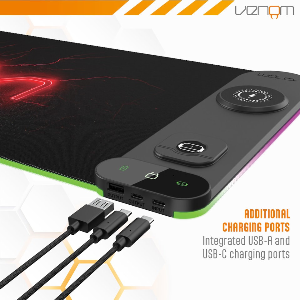 image 1 of Venom RGB Gaming Desk Mat with Wireless Charging