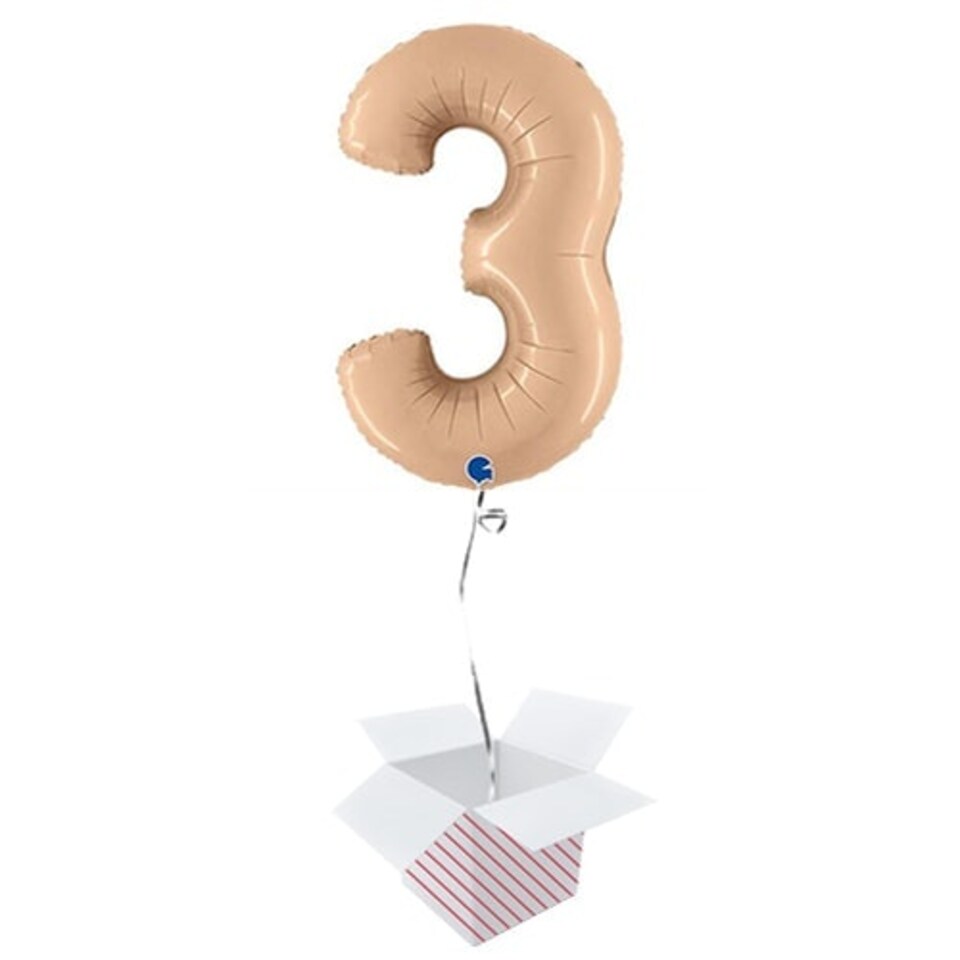 Satin Nude Number 3 Helium Foil Giant Balloon - Inflated Balloon in a Box