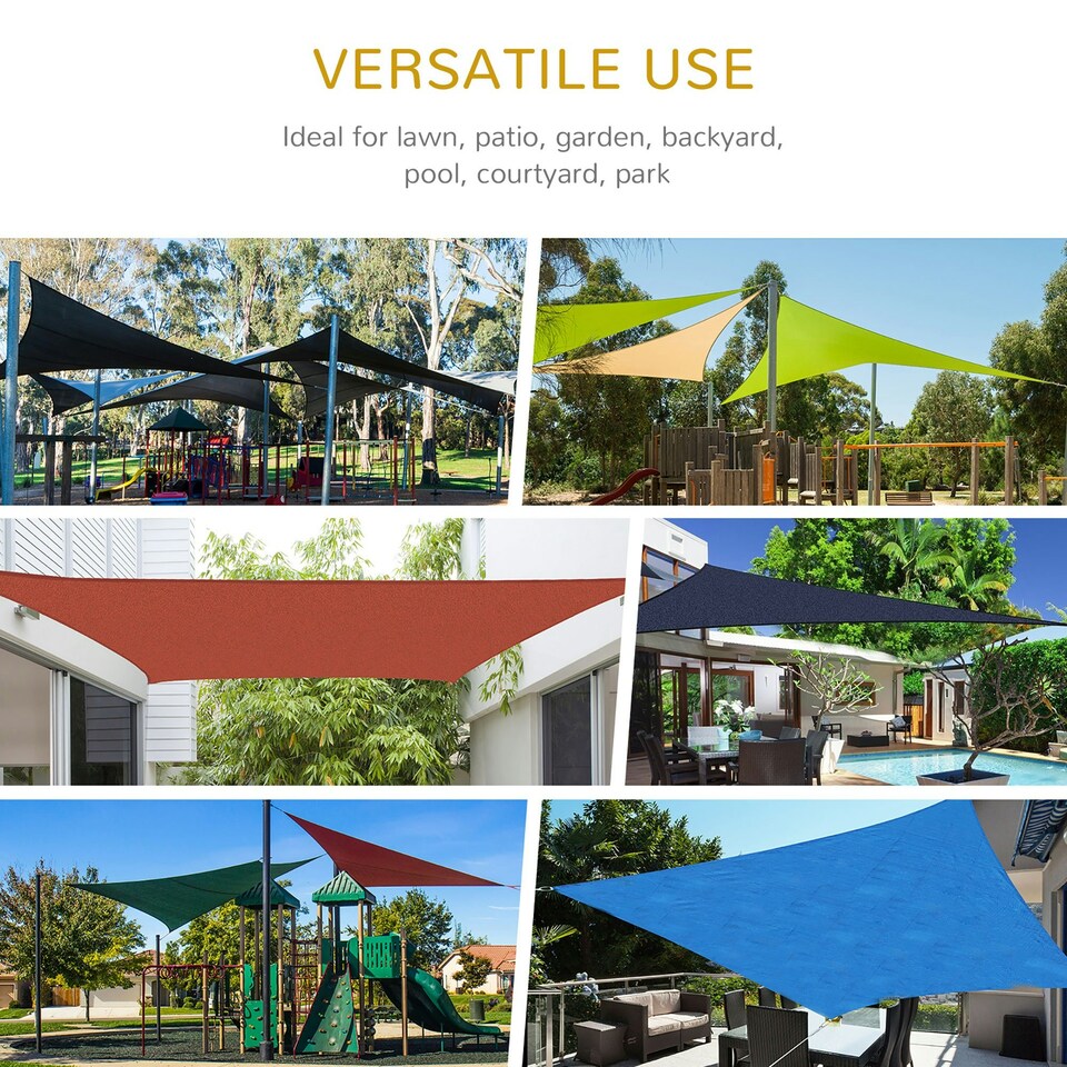image 1 of Outsunny 4x4m Triangle Sun Shade Sail UV Protection HDPE Canopy w/ Rings Grey Grey