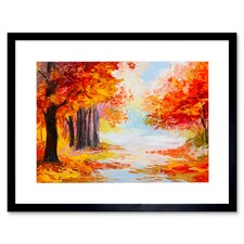 Autumn Trees Forest Landscape Bright Painting 9x7" Black Framed Wall Art Print