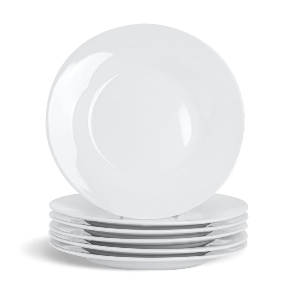 image 1 of Glim Glam Dessert Plates Set 7.5” Porcelain White 48pc Set Rim White