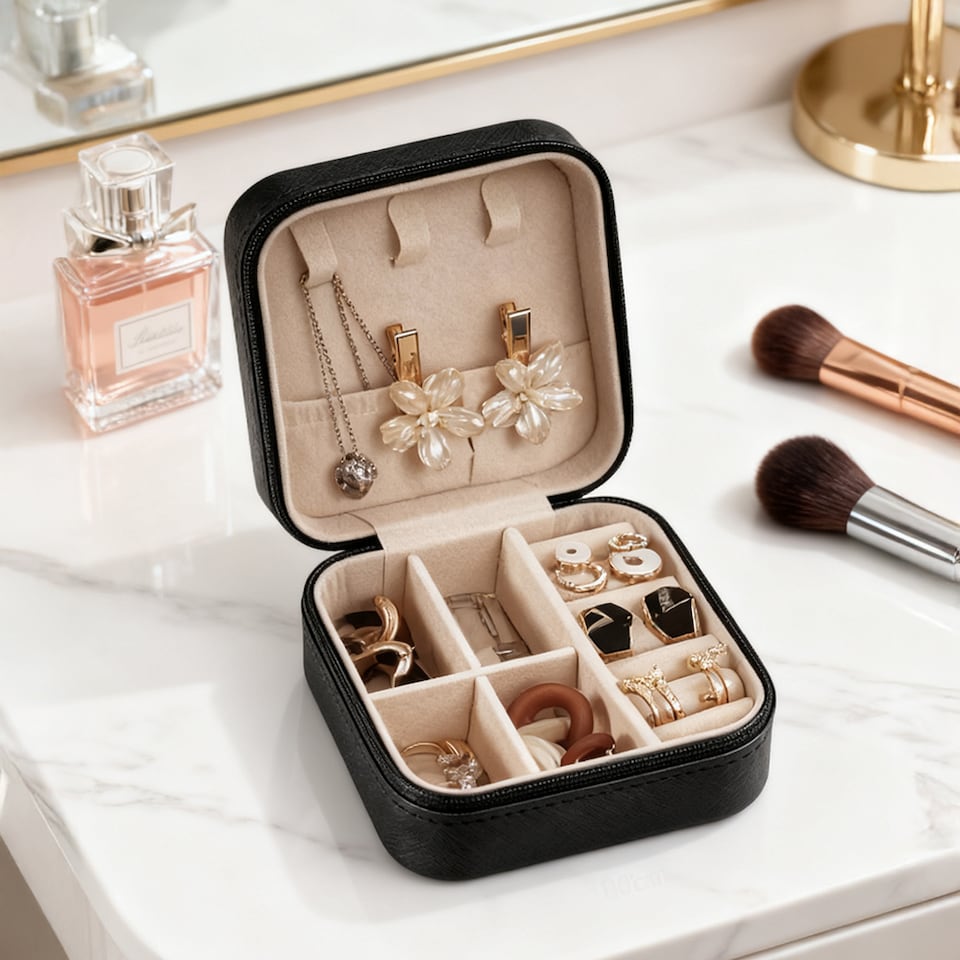 image 1 of Living and Home Portable Jewelry Organizer Box with Multiple Compartments-Black | Black