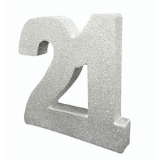 Number 21 Silver Glitter Table Decoration 20cm