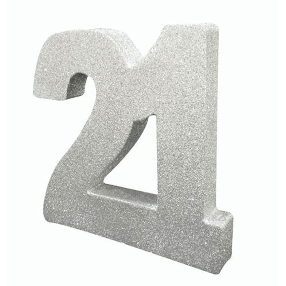 Number 21 Silver Glitter Table Decoration 20cm
