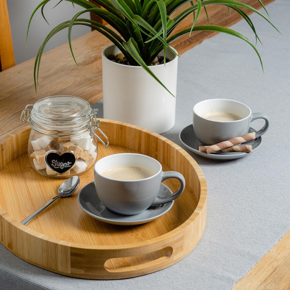 image 1 of Argon Tableware 12 Piece Coloured Cappuccino Cup & Saucer Set - 250ml - Grey