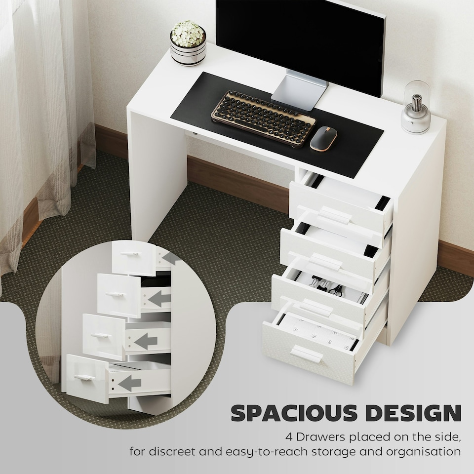 image 1 of HOMCOM Computer Writing Desk with 4 Drawers, High Gloss Home Office Workstation
