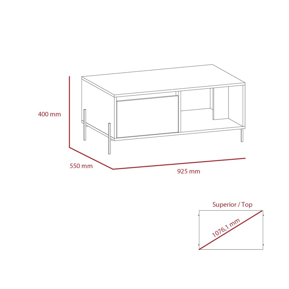 image 1 of Dallas White Coffee Table With Drawer & Open Storage - White and Carbon Grey Oak Effect Top with Metal Hardware | White | White & Carbon Grey Oak | One Size | 1