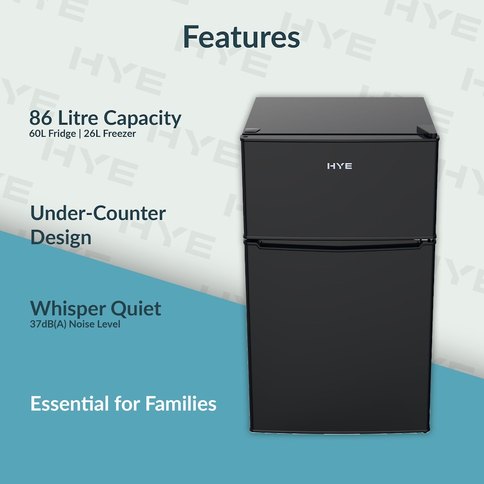 image 1 of HYE 86L Under Counter Fridge Freezer, Freestanding, 49cm, Black - RF01UCFF85B13