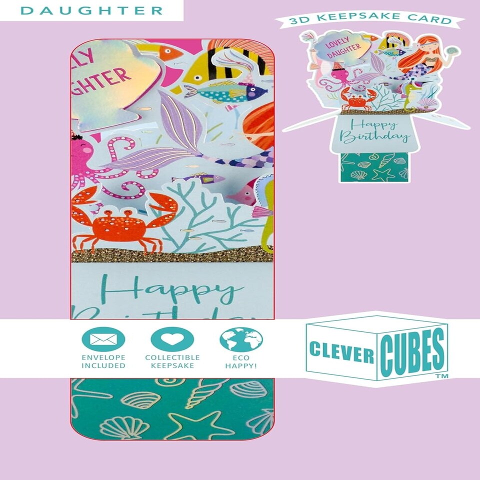 image 1 of Lovely Daughter Mer-Mazing Party! Birthday Pop Up Greeting Card