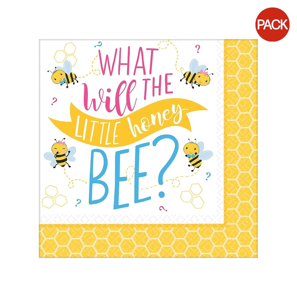 image 1 of Amscan What Will It Bee? Gender Reveal Napkins (Pack of 16) - White/Yellow - One Size