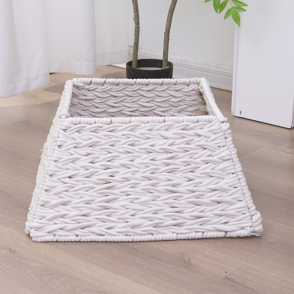 image 1 of 47cm Square Christmas Tree Skirt Stand Decorative Base Festive Xmas PVC Rope | Multi | White Rope | 1